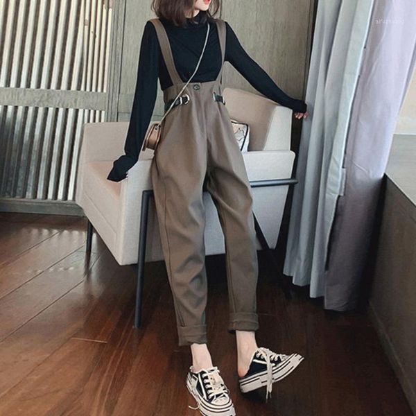 

two piece sets female black pullover slim overalls solid color pants trousers fashion casual loose belt women spring autumn1, Gray
