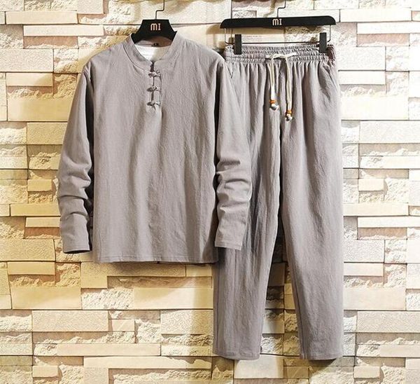 

shirt + trousers) 2020 autumn men shirt man cotton and linen shirts men's of casual fashion shirts men size -5xl1, White;black