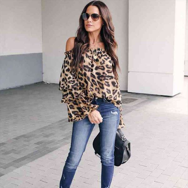 

arrival womens dresses ladies leopard elegant bodycon low cut off shoulder long sleeve blouse autumn shirt, White