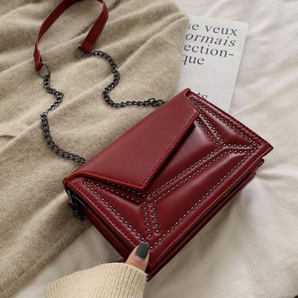 

rivets pu leather crossbody bags for women 2020 chain shoulder messenger bag female travel handbags and purses torebki damskie