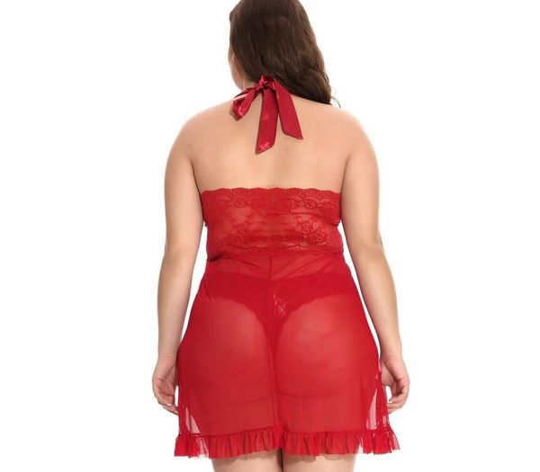 

women red fly-away floral lace cups & mesh babydoll chemise with satin bow accent and panty set for big lady plus size 1x-4x99, Black;red