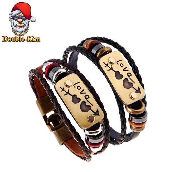 

link, chain lover couple leather rope bracelet rock hip-hop street culture pu man fashion trendy men jewelry, Black