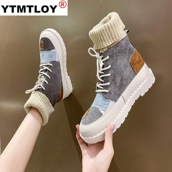 

new autumn and winter explosions suede canvas color matching wild high-wool mouthboots women shoes 3 color women boots, Black
