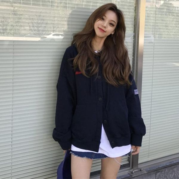 

women's jackets women simple warm long sleeve female jacket ladies cardigan cute embroidered plus velvet loose hooded sweatshirt coat, Black;brown
