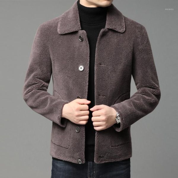 

wool coat 20 new winter thick sheep sheared granular pile restoring ancient ways men leisure cloth coat brief paragraph1, Black