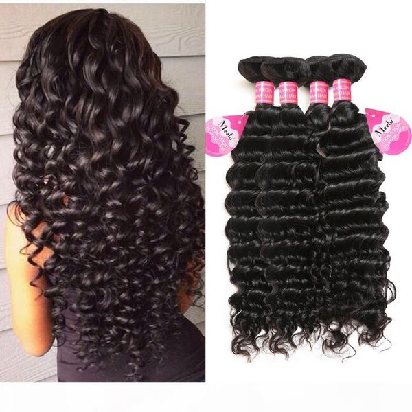

8a brazilian human hair deep wave 4 bundles unprocessed virgin peruvian indian malaysian deep curly hair weave bundles wholesale price, Black