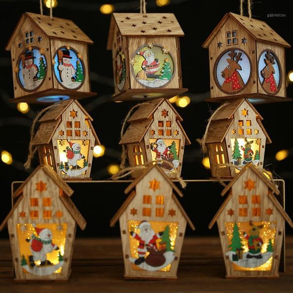 

diy christmas ornaments led light wood house christmas tree decorations for home hanging ornaments holiday nice xmas gift1
