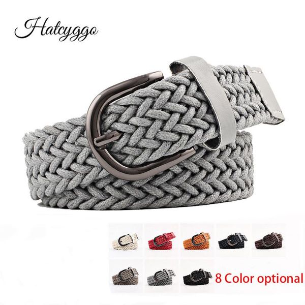 

hatcyggo vintage women knitted belt rope leather strap braided waistband metal buckle belts boys plain webbing belt, Black;brown