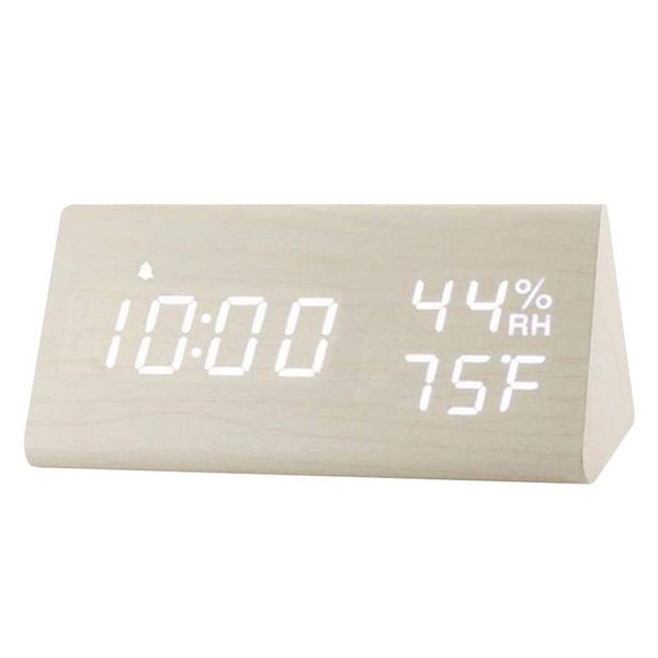 

desk & table clocks white wooden alarm clock temperature detect led time display decorative digital electric 3 level brightness