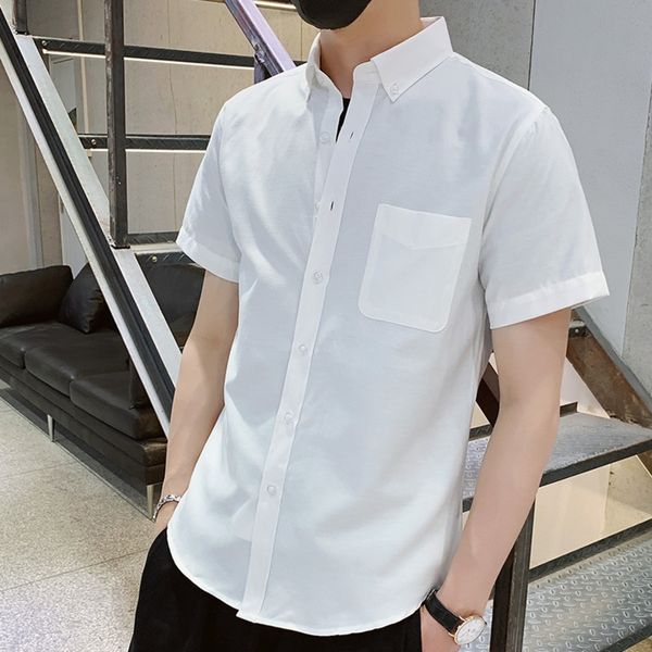 

b4dqd short sleeve men's summer new korean casual men's five sleeve oxford spun shirt shirtwhite white inch shirtshirt fashion t5n, Blue