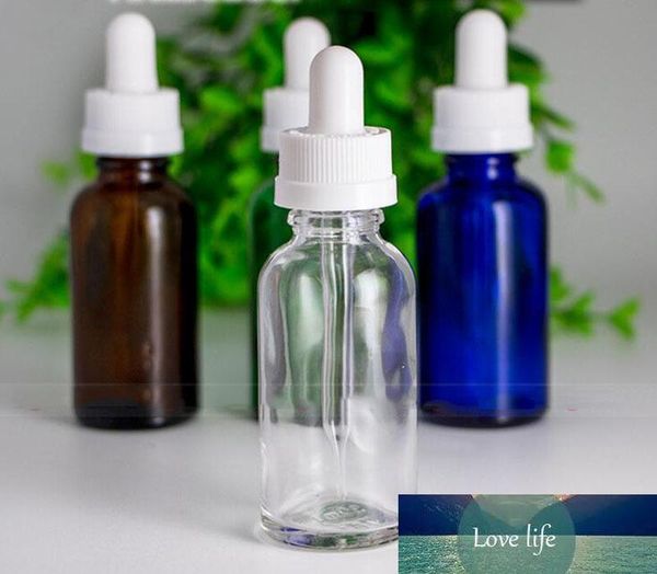 Bottiglie di liquido in vetro ambrato trasparente verde blu a prova di bambino all'ingrosso Bottiglie di succo di olio essenziale di profumo di vetro da 30 ml con tappo nero