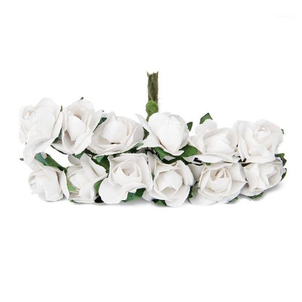 

12 mini artificial rose bouquet in paper flower bud decor white1
