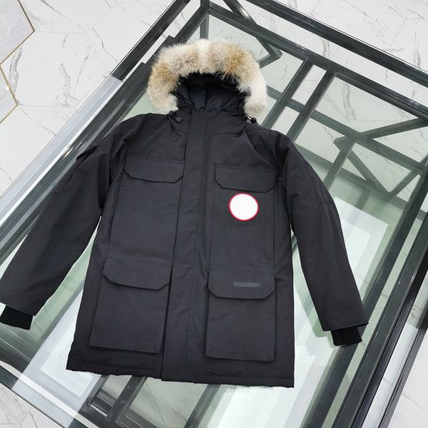 

2020 winter down parka homme jassen chaquetas outerwear big fur hooded fourrure manteau canada down jacket expedition coat hiver doudoune, Black