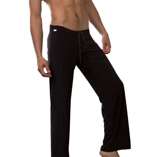 

men's pants men casual yoga jogger running wide-legged home soft breathable solid color loose trousers thin male fitness wear1, Black
