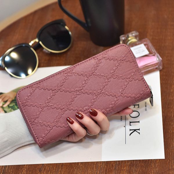

new simple long women wallet fashion diamond lattice clutch bag zipper pu leather coin purse ladies wallets card package, Red;black