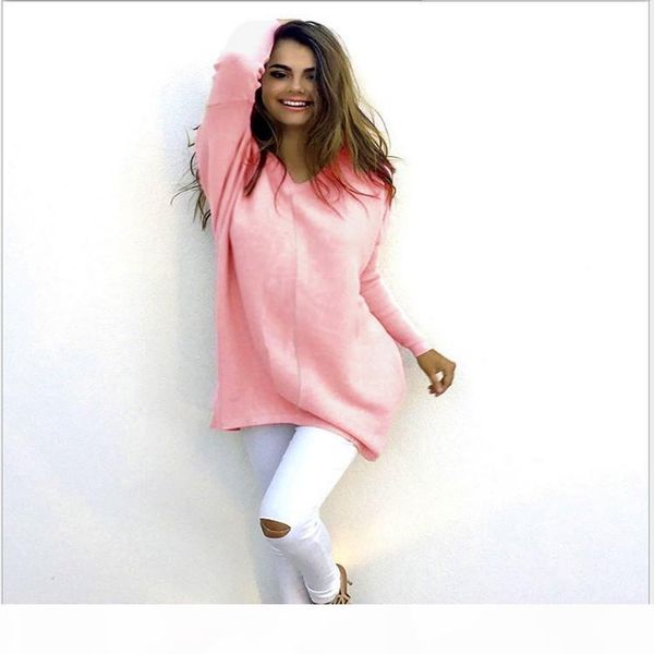 

womens oversize jumper ladies loose casual sweater blouse shirt womens knits, White