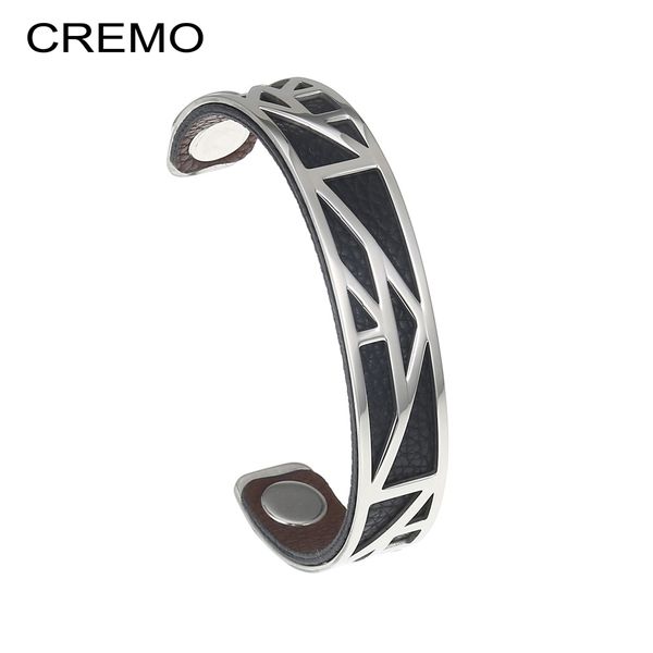 

cremo pyramid stainless steel bracelets & bangles for women delicat femme reversible leather band arm cuff bracelet pulseras y19051101, Black