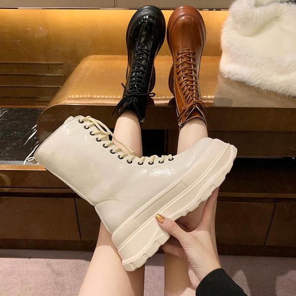 

обувь на шнуровке ботинки mid-calf bootsies женщин зимняя обувь круглые носки сапоги - женщины роскошный дизайнер низкая осень 2020 кожаная, Black