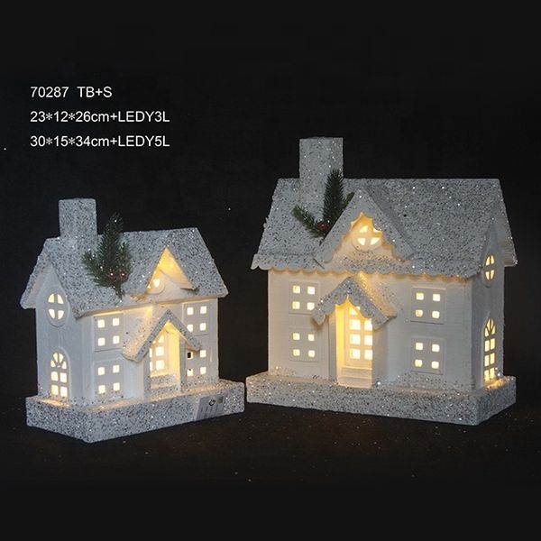 

2021 latest christmas wooden decoration with newled factory light house 6 new 1