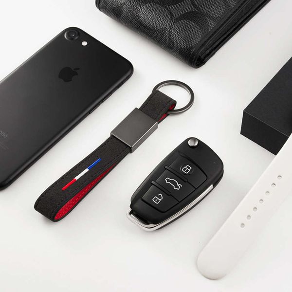 

simple suede handle creative car chain pendant men's and women's key ring, Silver