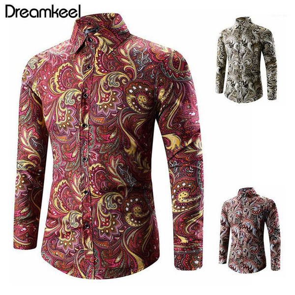 

spring men single turn collar winter brested buttons shirt autumn long party paisley printed fashion sleeve down casual 5xl y1, White;black