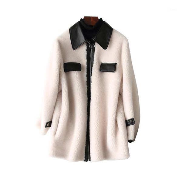 

autumn winter coat women clothes 2020 real fur coat korean vintage wool jacket sheep shearling suede lining women zt35161, Black