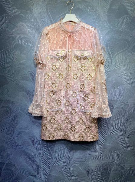 

spring 2021 new tie lace long sleeve dress, White;black