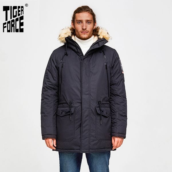

tiger force -30 degree men winter jacket medium-long padded parka hooded slim warm coat artificial fur collar thicken overcoat 201123, Black