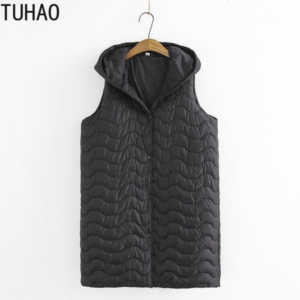 

tuhao winter women's black jacket windproof vests coats plus size 3xl 2xl warm long waistcoat office hooded femme coat vest lz231, Black;white