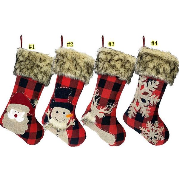 

christmas party stocking hanging plaid tree ornament decor gift candy bag new year prop socks xmas decoration dhf2037