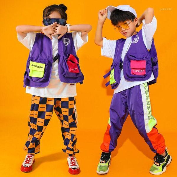 

stage wear kids jazz dance children performance costume girls hip hop costumes jazzy boys street clothes1, Black;red