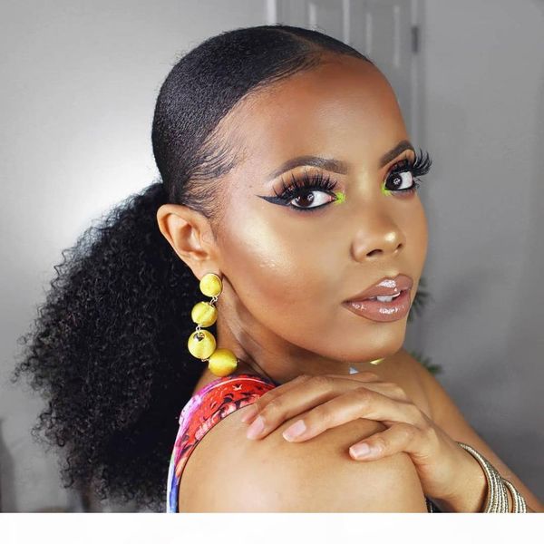 

brazilian kinky curly hair 4b 4c ponytail clip in human hair extensions remy hair 10-26" natural color, Black