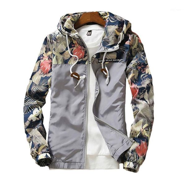 

jackets men windbreaker 2020 spring autumn floral printting fashion men's hooded casual jackets thin hip hop male coats1, Black;brown