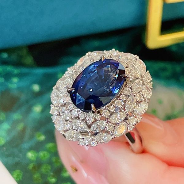 Choucong Fedi nuziali di marca Ins Gioielli di lusso più venduti Argento sterling 925 Taglio ovale Zaffiro blu Pietre preziose con diamanti CZ Anello da donna con fascia di fidanzamento regolabile Opem