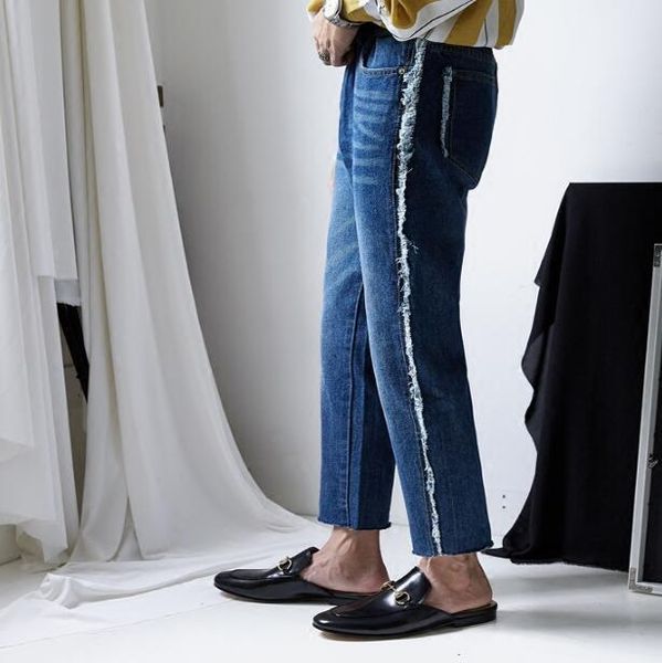 

s-xl 2020 original design new product menswear small straight leg nine minute hem pants teenage jeans trend, Blue