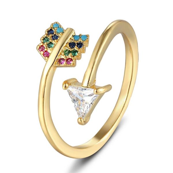 

2020 new arrival fashion arrow rainbow crystal rings for women adjustable engagement ring party wedding birthday jewelry, Golden;silver