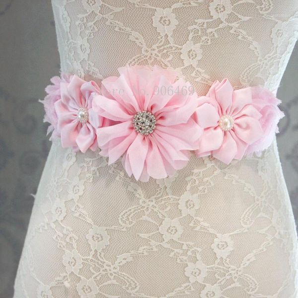 

chiffon flower sash matching baby headband satin flower sash belt girl woman hair accessories1, Black;brown