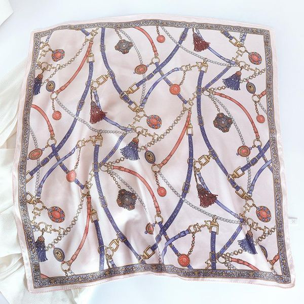 

мода цепи kerchief женщины платок для волос розовый зеленый белый шелковый шейный платки женский 6060cm площади банданы lady шарфов jllvyc, Blue;gray