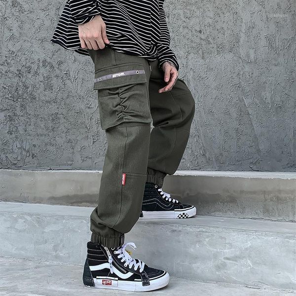 

big pocket design cargo pants men sweatpants 2020 spring loose hip hop harem pants men joggers trousers man japanese streetwear1, Black
