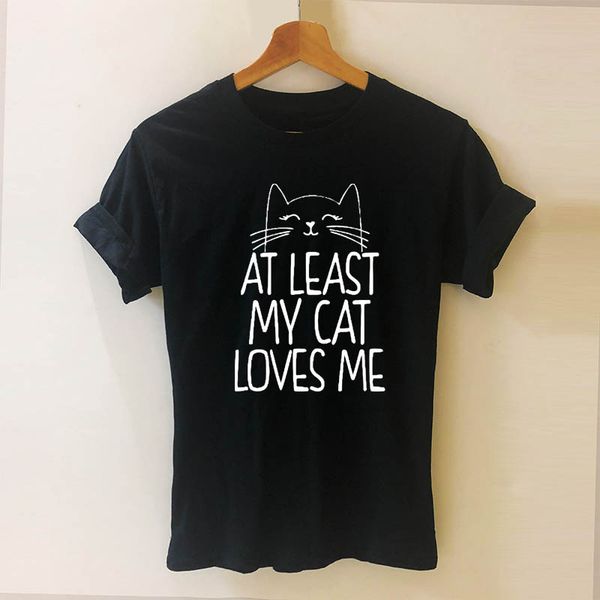 

спорт по крайней мере мой кот меня любит печать женщины tshirt casual cotton смешной футболку для lady top tee
