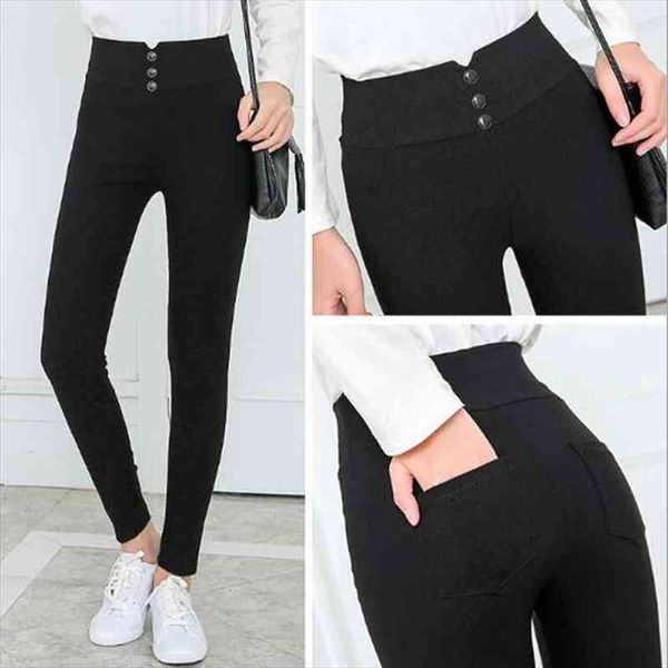 

high waist pencil pants for women 3 buttons black solid skinny leggings female casual trousers summer footless p8348, Black;white
