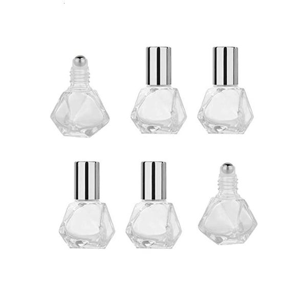 

8ml mini glass roll on bottle with stainless steel roller ball portable travel polygonal clear cosmetic storage containers