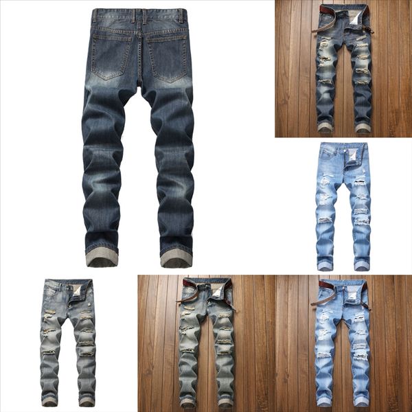 

dh2nf men's stretch skinny jeans for tall man solid jeans color male slim fit hole denim trouser slim red yellow gray pants casual, Black