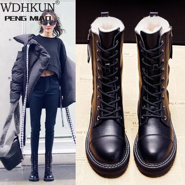 

пинетки 2020 новых женщин способа короткие сапоги girls снег boots pu leather side zip нескользящие теплые ботинки плюша внутренняя lace-upb, Black