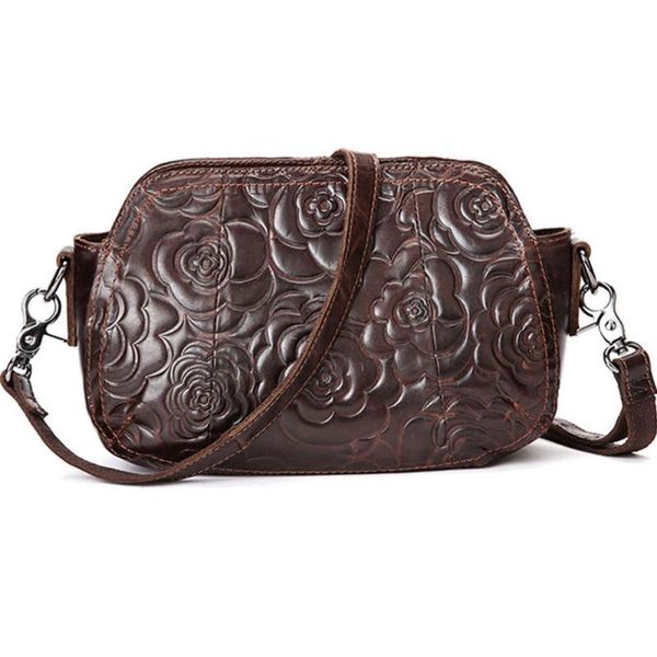 

ladies fashion vintage genuine leather cowhide messenger shoulder pack cross body luxury women floral pattern print bag new