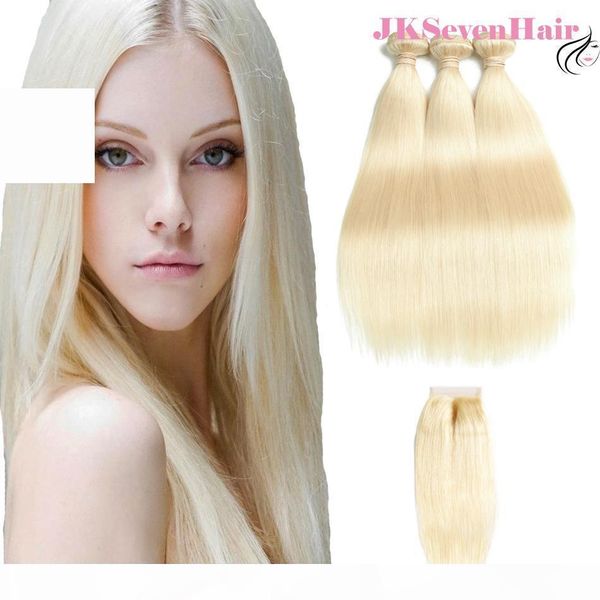 

613 straight european human hair 3 bundles with lace closure blonde virgin brazilian hair extensions factory direct sale, Black