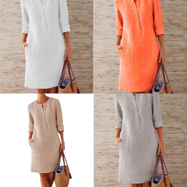 

2020 spring new large and linen dresswomen's hemp round neck long sleeve dress 2020 spring new large dresscotton and linen dresswomen&#, Black;gray
