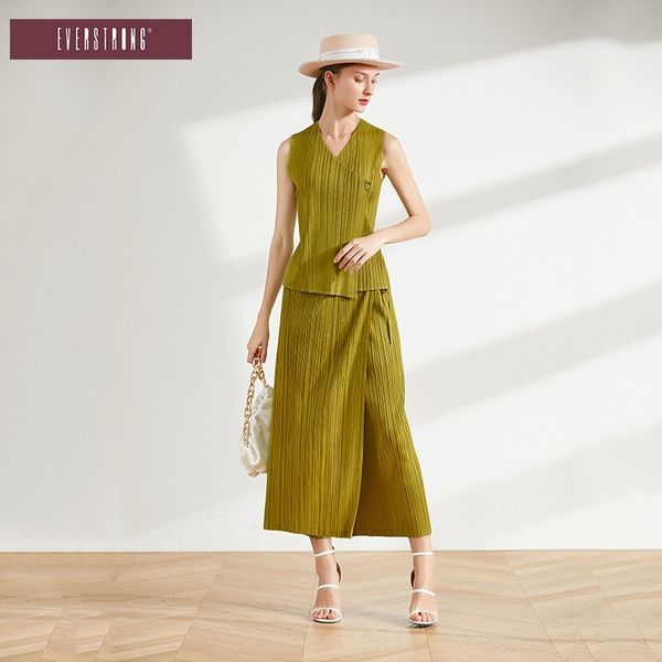 

8yx7o 2020 slim summer shirt shirtwomen's skirt color sleeveless new chiffon shirtshirt irregular wide leg solid two-piece suit for w, Gray