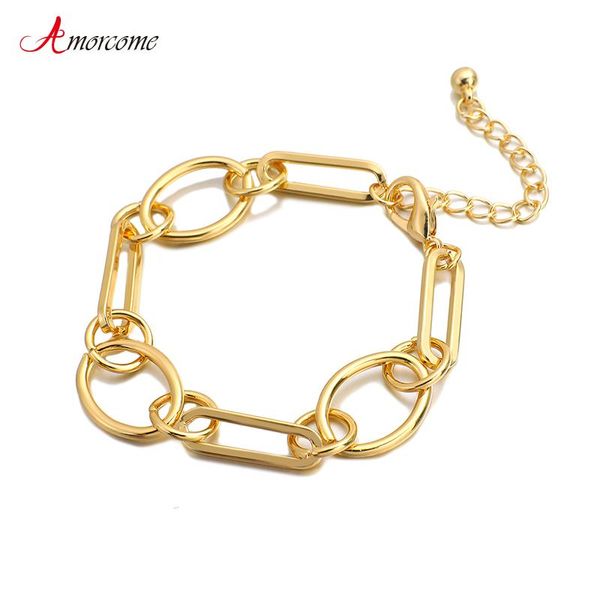 

link, chain amorcome 2021 gold color chains bracelet for women geometric paperclip large oval cable bracelets female statement jewelry, Black