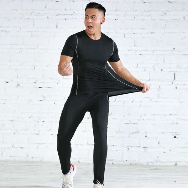 

quick gym sportswear men's tights running dry training three piece suit, Gray